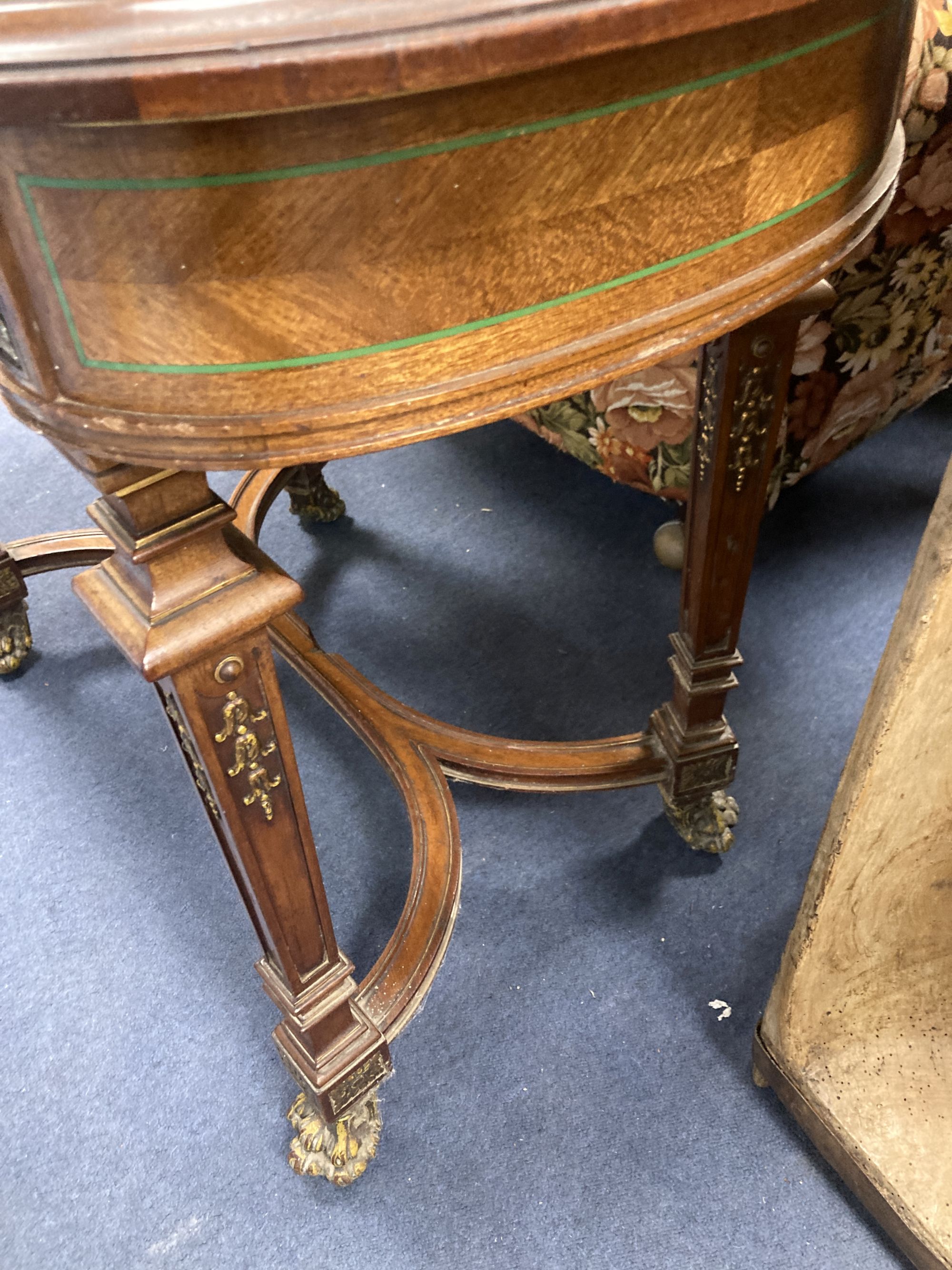 A late 19th century Dutch mahogany and floral marquetry kidney topped writing table, width 98cm, depth 56cm, height 74cm
